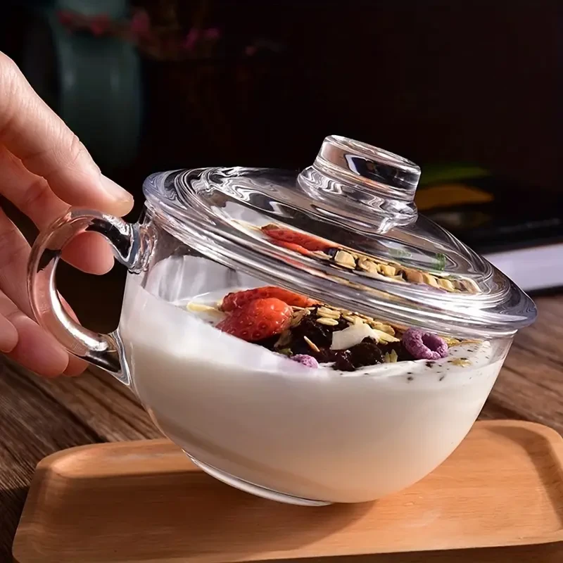 Taza de té de vidrio apta para microondas con tapa y cuchara