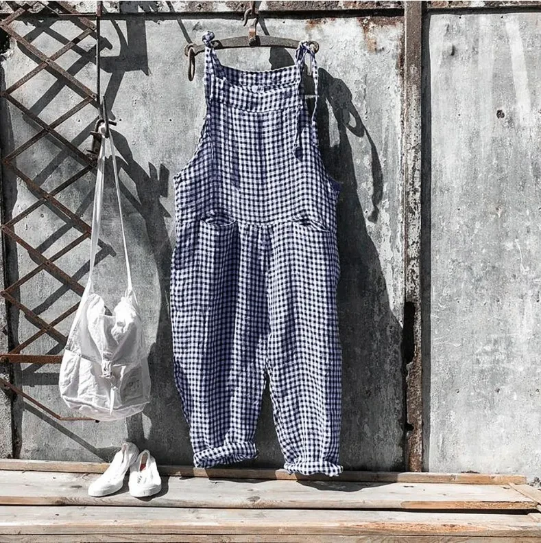 Mono de rayas con bolsillos, pantalones anchos y holgados de verano para mujer
