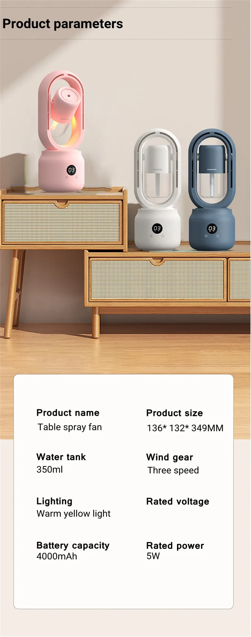 Ventilador eléctrico de verano con pulverizador de agua, recargable por USB, portátil, inalámbrico, humidificador de aire, sin aspas, ventilador de mesa