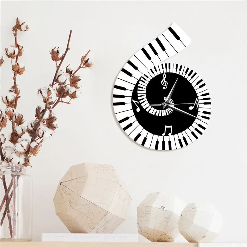 Reloj de pared decorativo con clave de sol, teclado de piano y notas musicales, reloj de pared decorativo irregular, transfronterizo