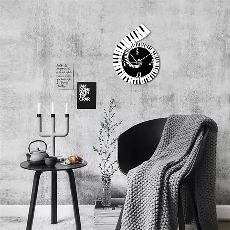 Reloj de pared decorativo con clave de sol, teclado de piano y notas musicales, reloj de pared decorativo irregular, transfronterizo