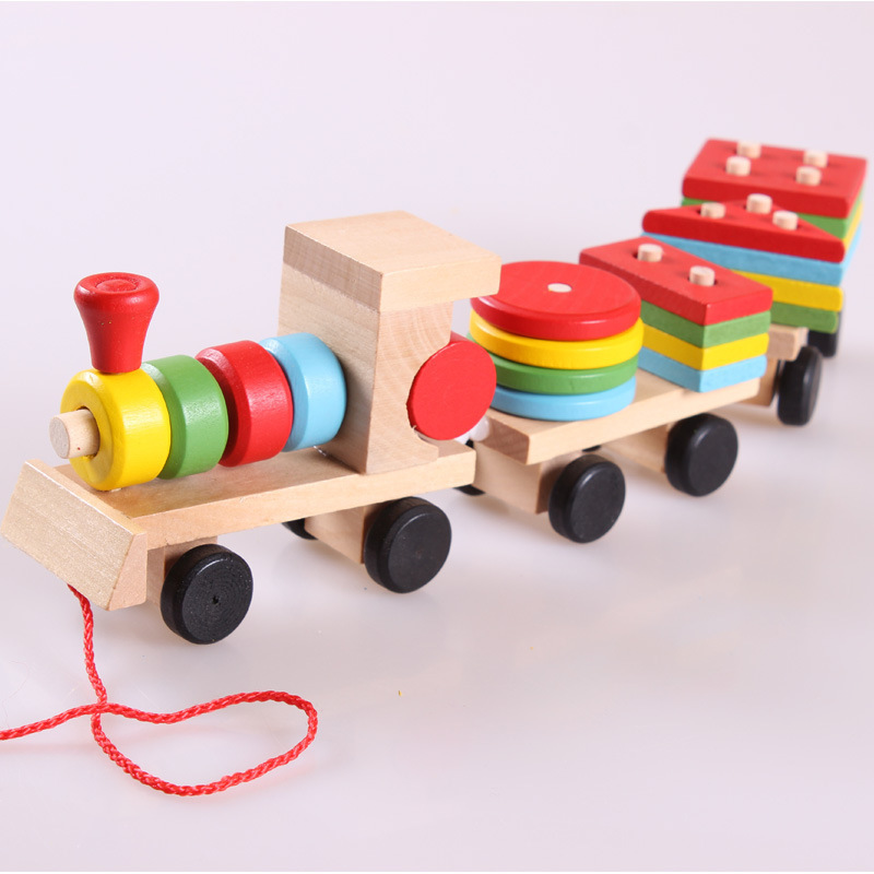 Tren de madera con tractor de tres secciones, juguete de inteligencia para niños, rompecabezas, juguetes educativos