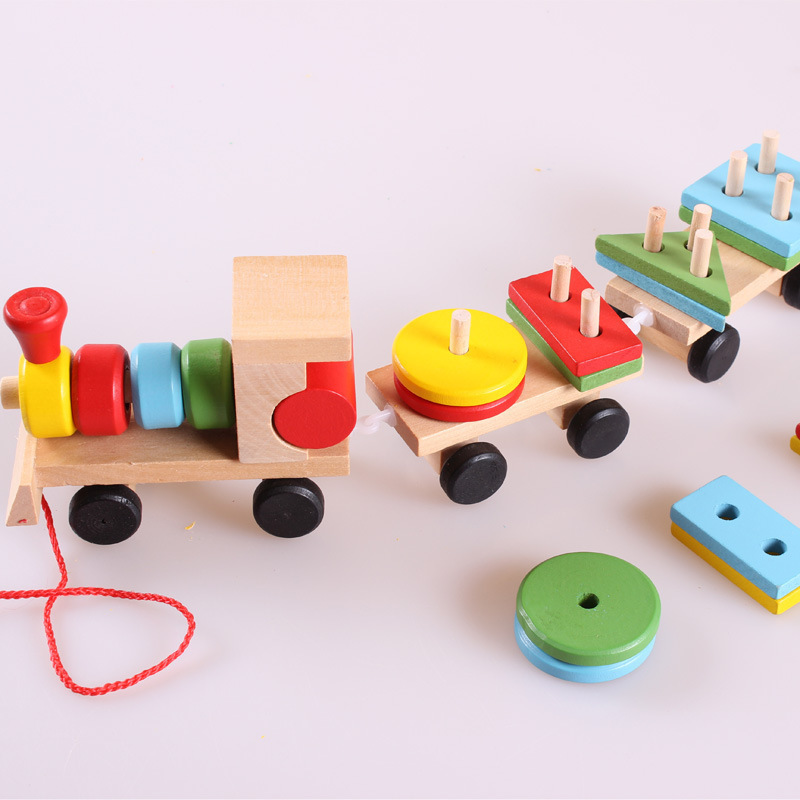 Tren de madera con tractor de tres secciones, juguete de inteligencia para niños, rompecabezas, juguetes educativos