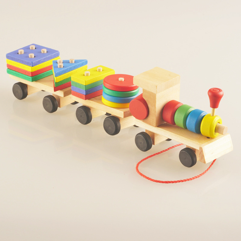Tren de madera con tractor de tres secciones, juguete de inteligencia para niños, rompecabezas, juguetes educativos