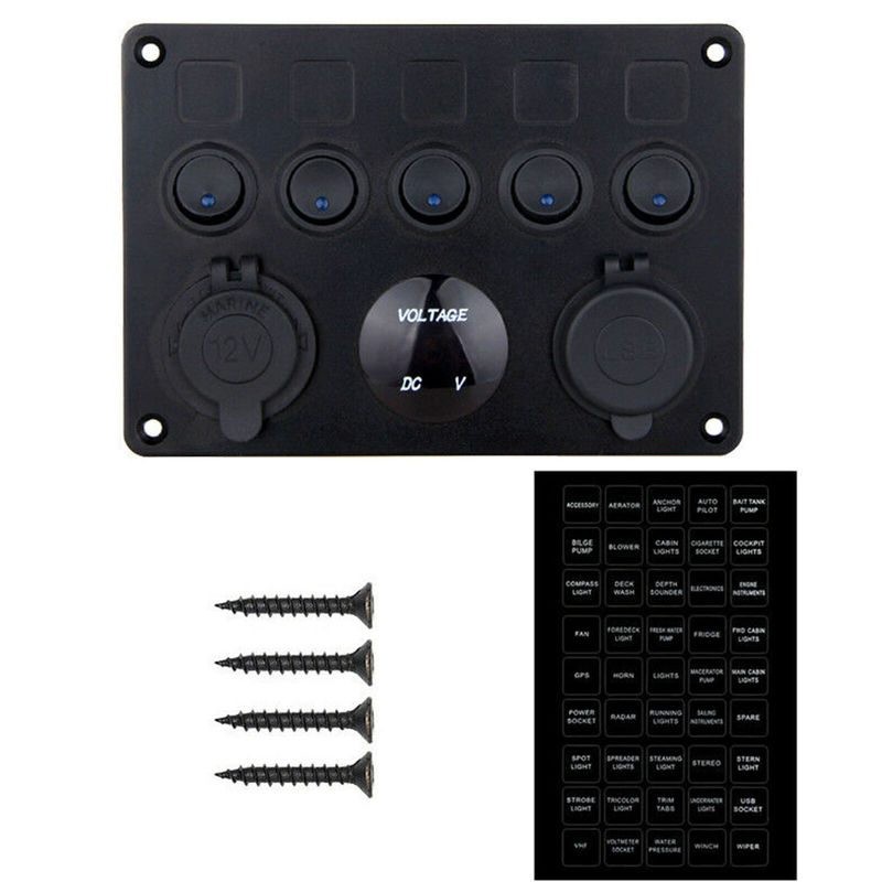 Panel de interruptores basculantes LED para embarcaciones marinas, circuito de 5 unidades