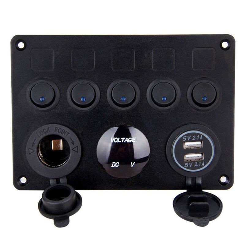 Panel de interruptores basculantes LED para embarcaciones marinas, circuito de 5 unidades