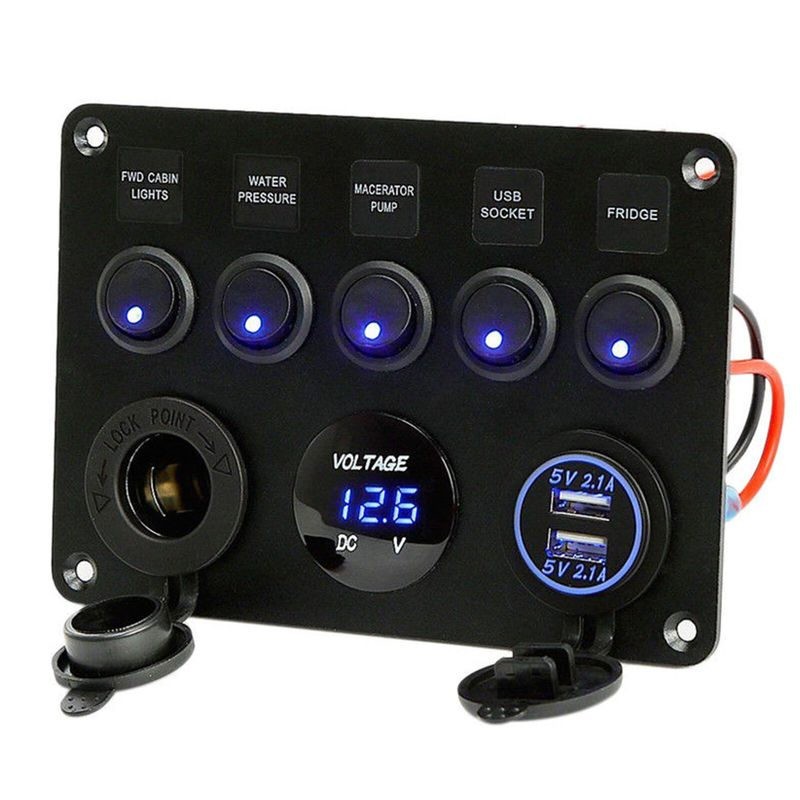 Panel de interruptores basculantes LED para embarcaciones marinas, circuito de 5 unidades