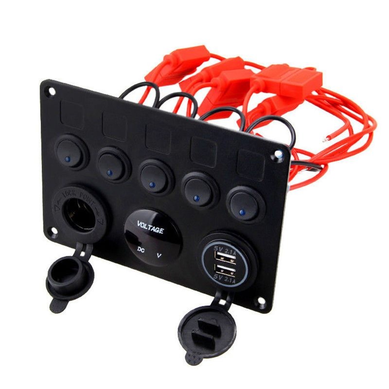 Panel de interruptores basculantes LED para embarcaciones marinas, circuito de 5 unidades