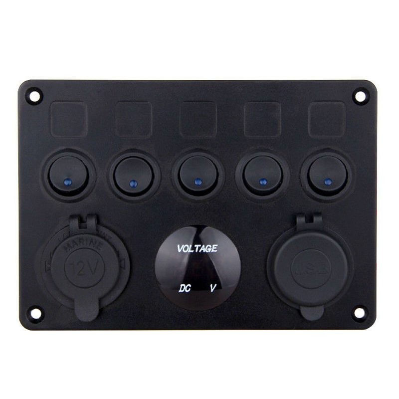 Panel de interruptores basculantes LED para embarcaciones marinas, circuito de 5 unidades