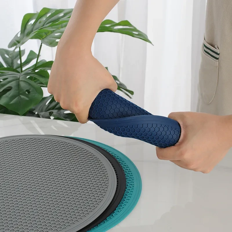 Mantel individual grande de silicona con diseño de panal redondo resistente al calor para comidas