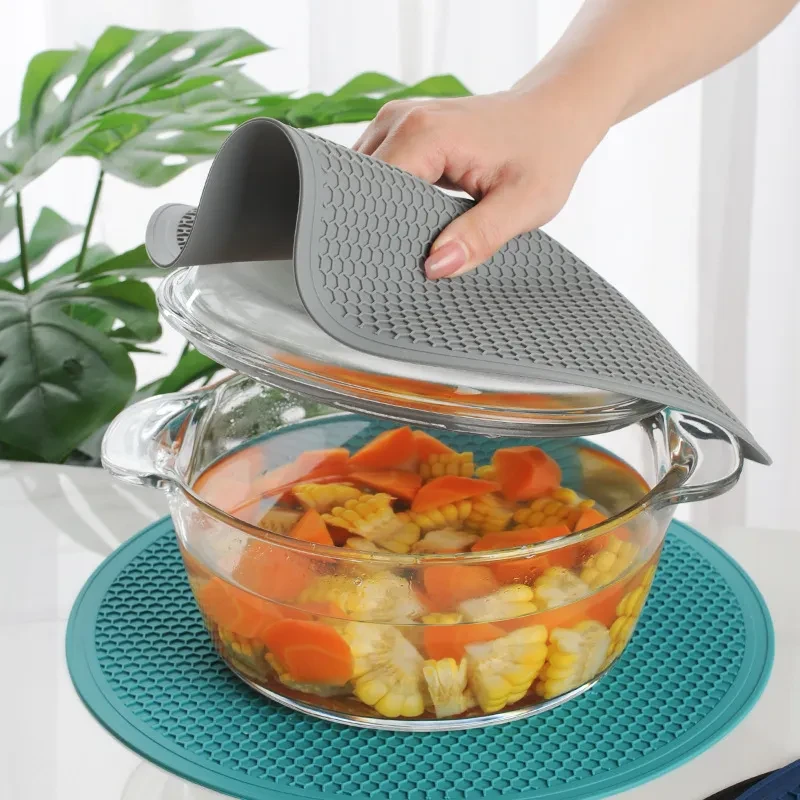 Mantel individual grande de silicona con diseño de panal redondo resistente al calor para comidas