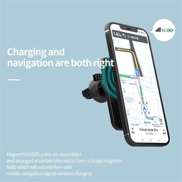 Cargador inalámbrico para coche Magsafe para iPhone 12, 13 y 14. Negro