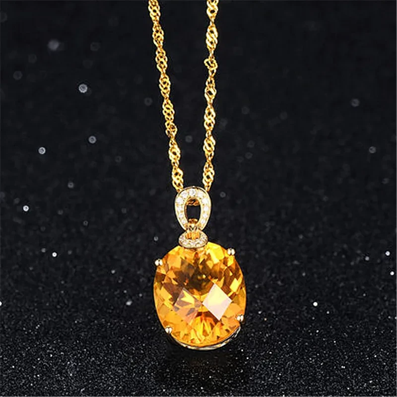 Colgante de citrino natural de 8 quilates, gran oferta, chapado en oro de 18 quilates, con forma de huevo, piedra desnuda grande, color tesoro.