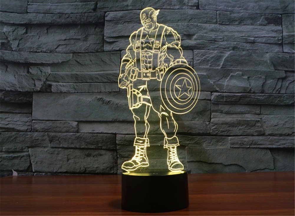 Lámpara de noche 3D de Capitán América, luz LED, alimentación por USB, 7 colores cambiables