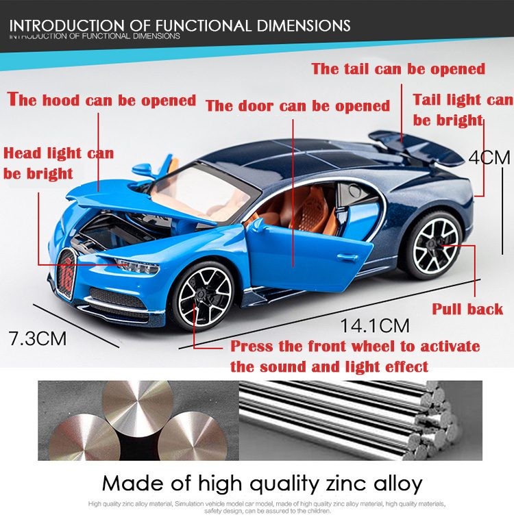 Coche de fundición a presión, modelo BUGATTI, 1:32.