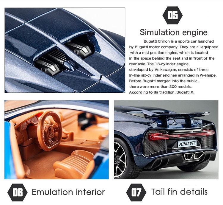 Coche de fundición a presión, modelo BUGATTI, 1:32.