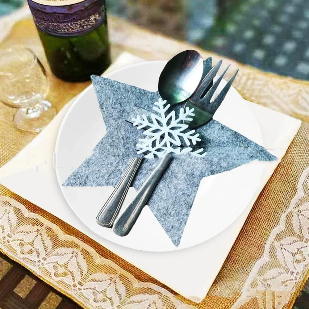 Suministros navideños - Funda para vajilla con forma de estrella de cinco puntas en color gris