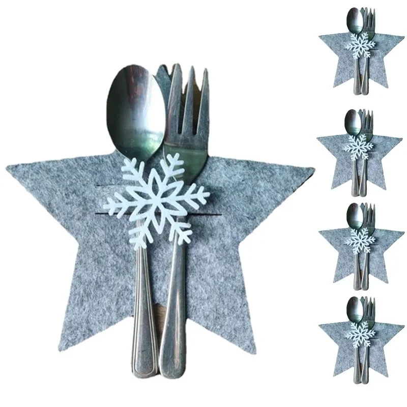 Suministros navideños - Funda para vajilla con forma de estrella de cinco puntas en color gris