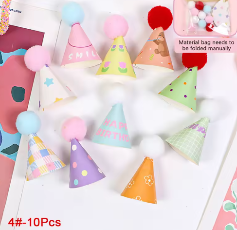 10 piezas de gorro de cumpleaños para casa de muñecas, gorro de Papá Noel y adorno para tarta de cumpleaños, mini gorros para casa de muñecas, adornos para tarta de feliz cumpleaños
