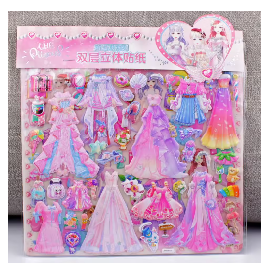 1 pieza de pegatinas para vestir princesas para niños, doble capa, falda de encaje 3D abullonada, pegatinas hechas a mano para cambiarse de ropa, juguetes, regalos de Navidad.