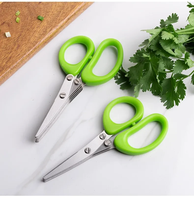 Tijeras multifuncionales multicapa para cebolla verde, cuchillo de acero inoxidable para cortar cebolla, tijeras para hierbas, algas, especias, tijeras de cocina, utensilios de cocina