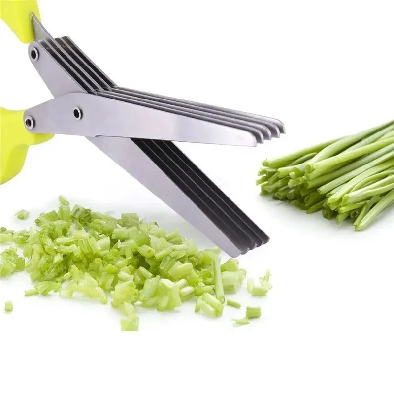 Tijeras multifuncionales multicapa para cebolla verde, cuchillo de acero inoxidable para cortar cebolla, tijeras para hierbas, algas, especias, tijeras de cocina, utensilios de cocina