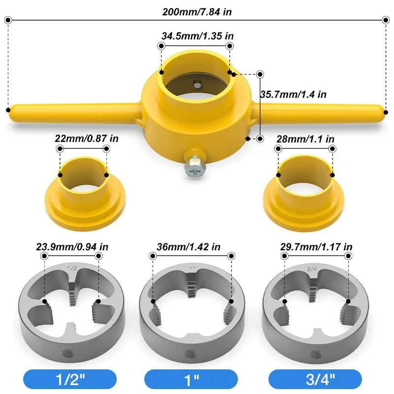 Kit de 6 matrices de rosca para tubos de plástico