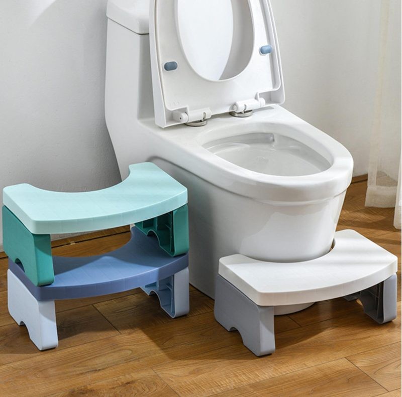 Taburete de baño con escalón para inodoro, reposapiés azul