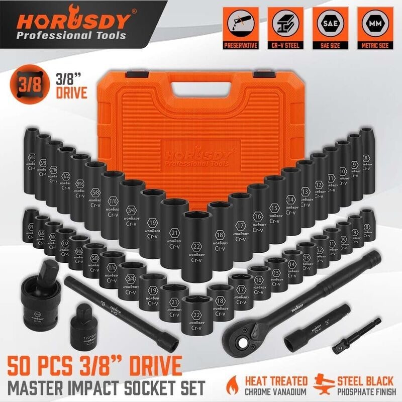Dado de impacto de 3/8" SAE y métrico HORUSDY