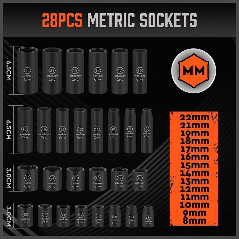 Dado de impacto de 3/8" SAE y métrico HORUSDY