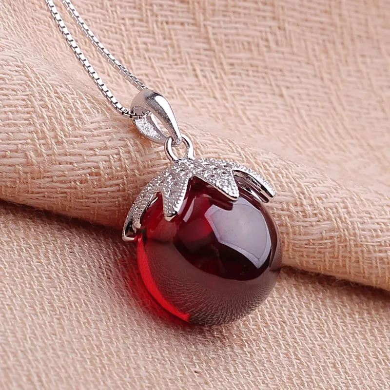 Colgante largo de plata 925 para dama con cristal de granate