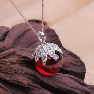Colgante largo de plata 925 para dama con cristal de granate