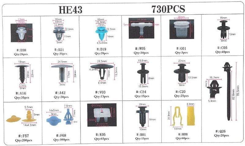 Kit de 730 remaches de plástico para carrocería de coche, clips y molduras.