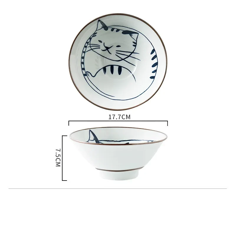 Tazón de cerámica con forma de gato, tazón para ramen de 18 cm, tazón para sopa, tazón para ensalada de frutas y fideos.