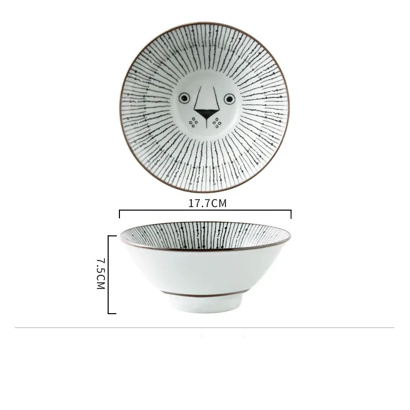 Tazón de cerámica con forma de gato, tazón para ramen de 18 cm, tazón para sopa, tazón para ensalada de frutas y fideos.