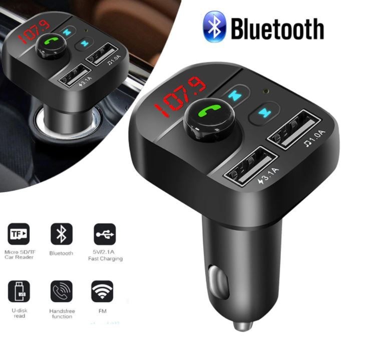 Kit manos libres inalámbrico Bluetooth para coche, transmisor FM con cargador USB doble