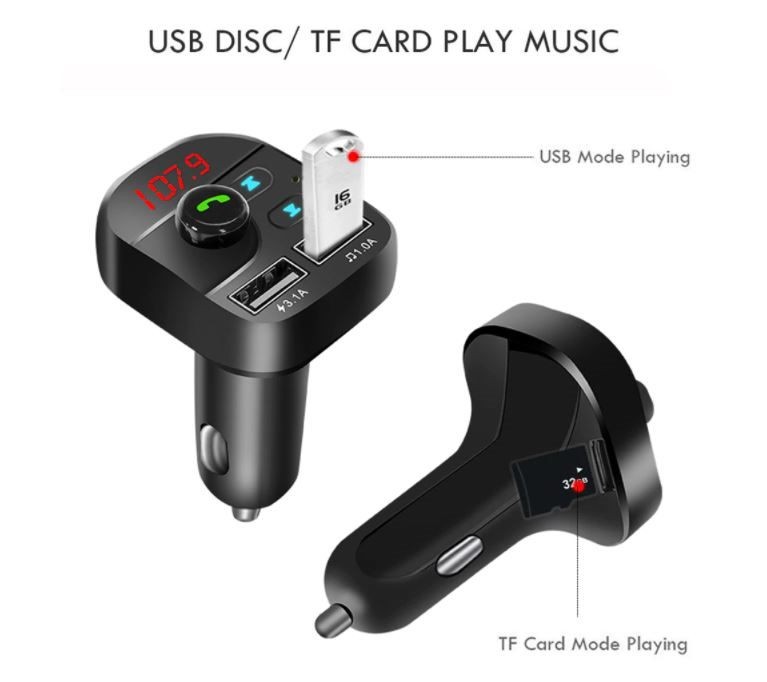 Kit manos libres inalámbrico Bluetooth para coche, transmisor FM con cargador USB doble