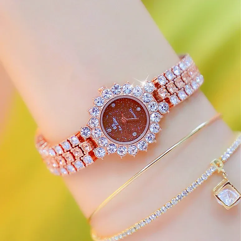 Reloj de cuarzo de moda para mujer, reloj de pulsera analógico de acero inoxidable de lujo con temperamento multicolor, reloj de pulsera para mujer