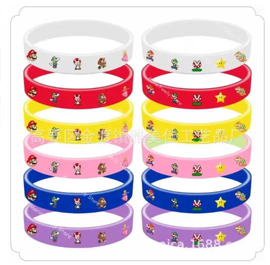 12 pulseras de Super Mario Bros. de silicona para niños, decoración de fiesta, correa de muñeca para niños y niñas, regalo de cumpleaños para niños, juguete