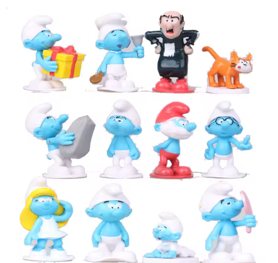 12 adornos para tarta de los Pitufos, pequeños elfos con forma de hongo, bonitos juguetes para niños, regalo de cumpleaños, modelo de personaje de 5 cm, material de PVC.