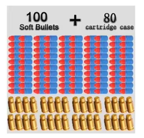 80 cartuchos y 100 balas de EVA blandas para pistola de juguete Glock Colt 1911, juego de disparos para niños.