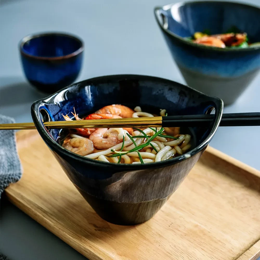 Vajilla de cerámica retro, tazón para sopa de fideos, taza de postre binaural, pudín, tazón para arroz horneado a la parrilla, tazón para ensalada de frutas
