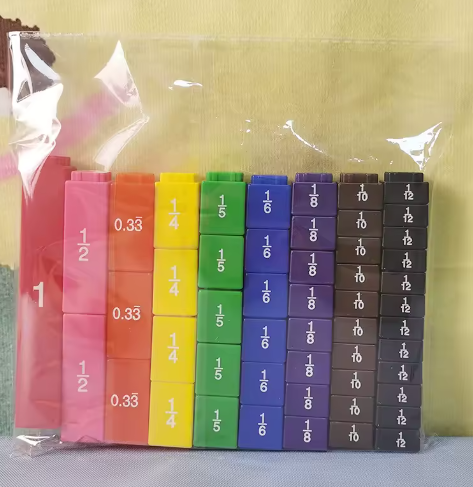 Juguetes de matemáticas Montessori para niños, juego de actividades de torre de apilamiento de fracciones, accesorios de matemáticas, bloques de arcoíris para contar, material didáctico para mayores de 6 años