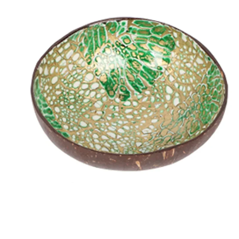 Cuenco de cáscara de coco con incrustaciones de concha natural, cuenco de vajilla de cáscara de coco de color, cuenco de almacenamiento para decoración del hogar, decoración tailandesa