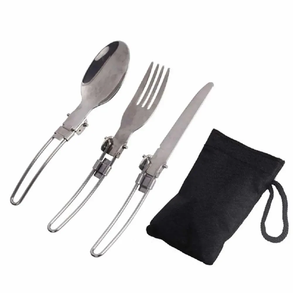 Juego de 3 cubiertos plegables para picnic, viajes, senderismo, camping, etc.