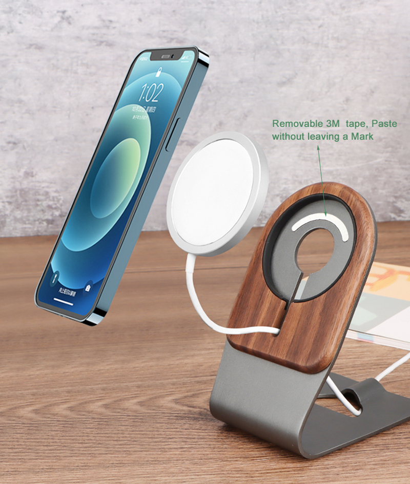 Base para teléfono móvil de madera y aleación de aluminio