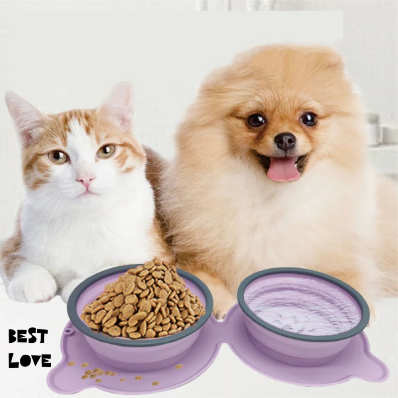 Comederos portátiles de silicona dobles para perros, plegables, antideslizantes, para gatos, para viajes, antiasfixia, para exteriores