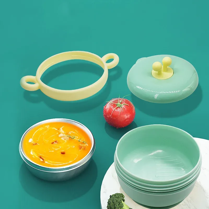 Tazón de agua con aislamiento para bebés, anticaídas y antiescaldaduras, de acero inoxidable con ventosa.