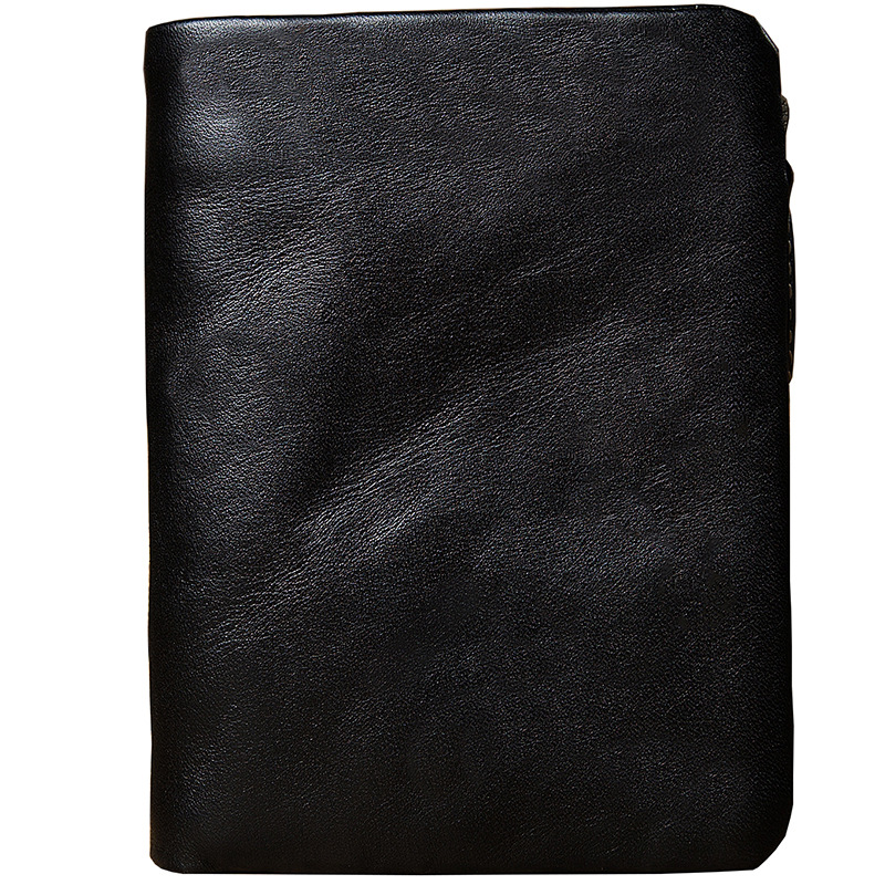 Cartera corta informal vertical de cuero genuino con cremallera para hombre