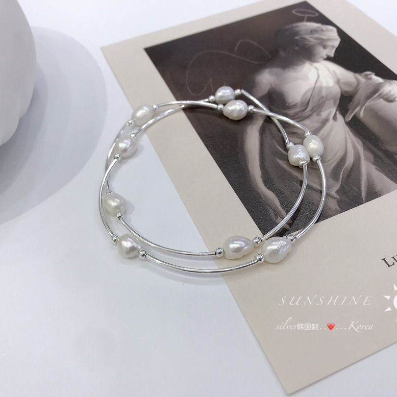 Pulsera de perlas barrocas de plata de ley S925